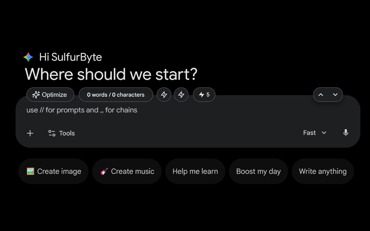 Superpower for Gemini message bar feature in dark mode