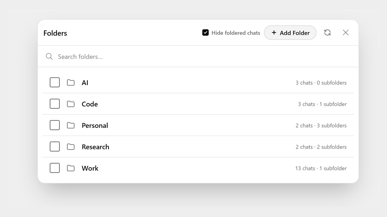 Superpower for ChatGPT organizing chats into folders and subfolders, light mode